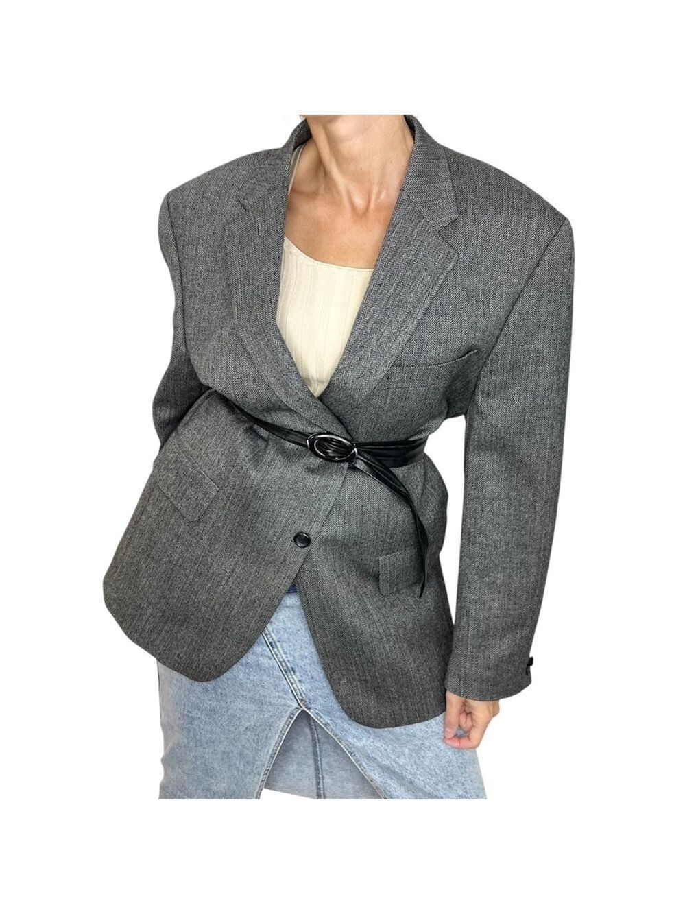 S Cohen Montreal 100% wool black grey tweed herringbone jacket blazer 42 R